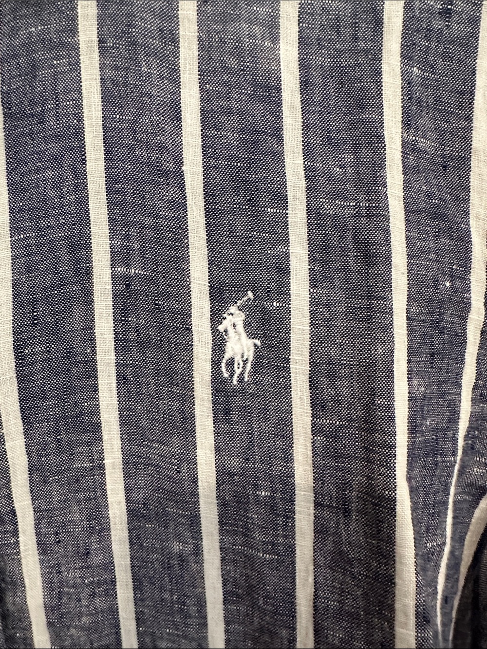Ralph Lauren Blue and White Linen Stripe Button-Down Shirt - Picture 3 of 4
